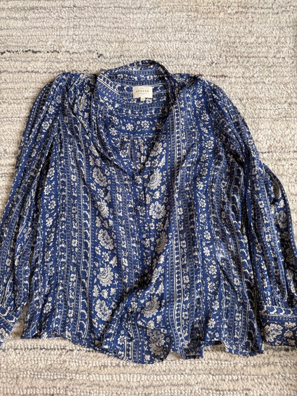 Sézane Blue and White Floral Button-Front Blouse
